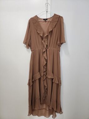 Haver London Ruffle Midi Dress in Brown Size XL/16 NWOT